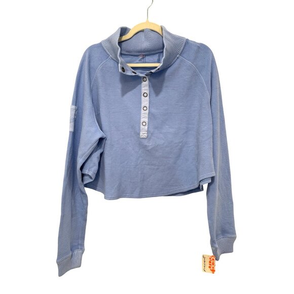 Free People So Fly Henley Blue Cropped Size Medium NWT - Picture 2 of 5